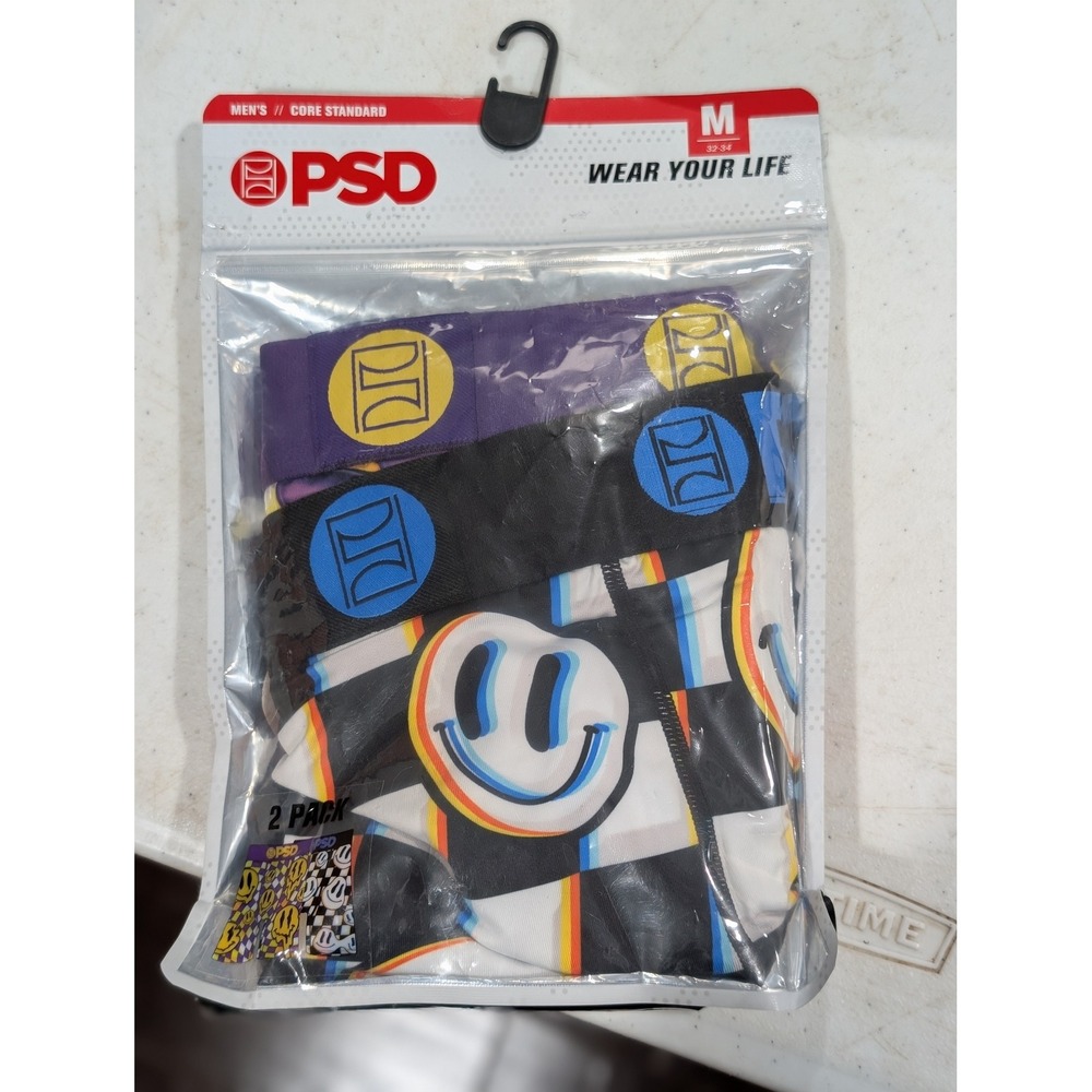 PSD Mens 2 Pack Boxer Briefs Core Standard Smiley Face Glitch Purple Size Medium
